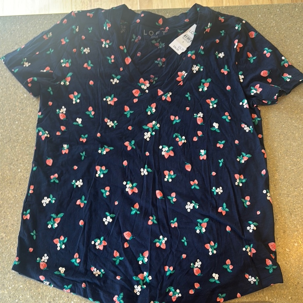 LOFT Navy Floral Print Top